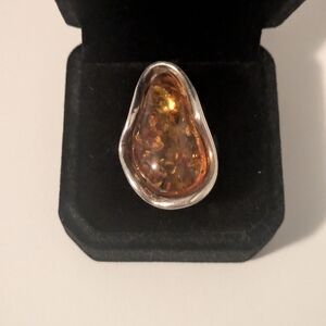 Elegant Silver and Amber Ring